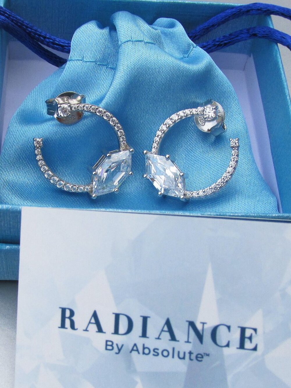 HSN NIB Absolute Hoop Sterling Silver Marquise Cubic Zirconia Earrings